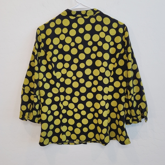 💕 Naomi Black & Mustard Polka Dots Button Front Blouse Top Women's Size Medium - Picture 4 of 11